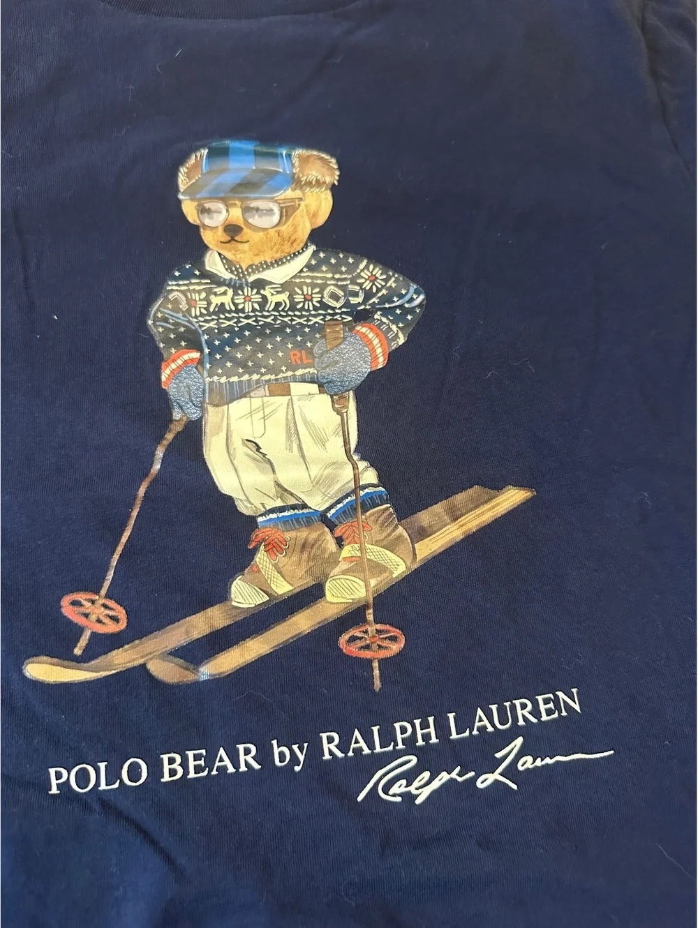 Youth Polo Bear by Ralph Lauren Navy Blue Ski Bear Graphic T-Shirt Medium 10-12